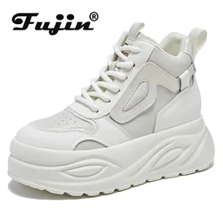 Fujin 8.5cm stivaletti alla caviglia vulcanizzati in vera pelle donna Chunky Sneaker mocassino di alta marca comode scarpe con plateau primavera autunno