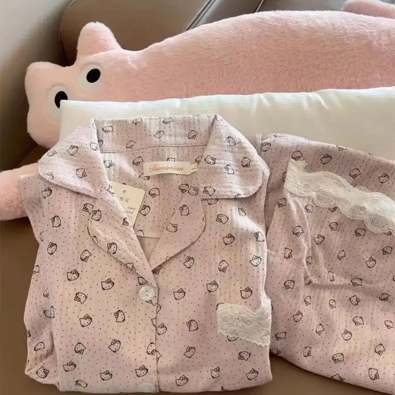 

Sanrios Hello Kittys Cute Pajama Set Simple Creative Hot Sale Home Clothes Student Casual Sweet Hot Sale Ins Holiday Gift Girls