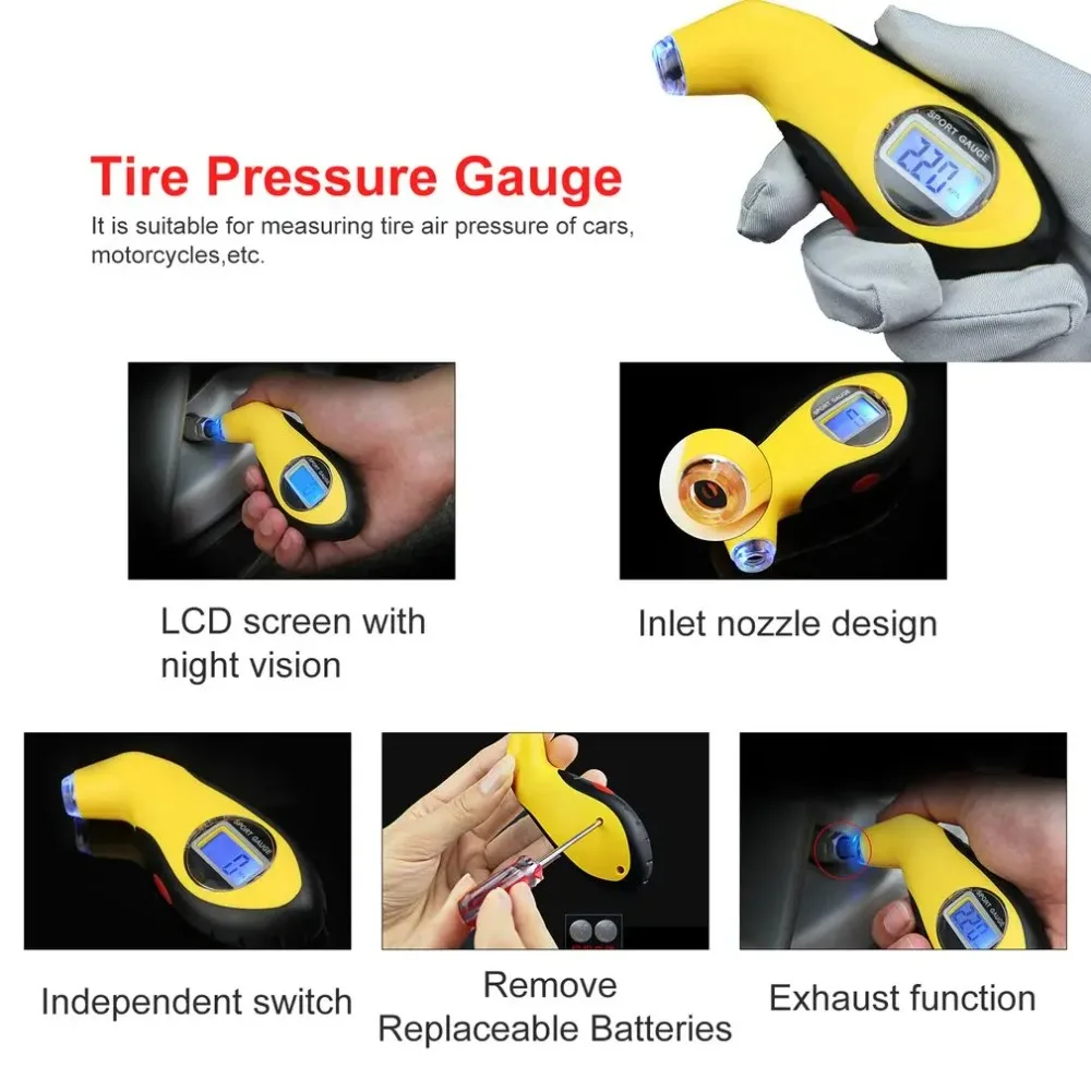 

Automotive Tire Test Tool 0-150 PSI LCD Digital Tire Pressure Gauge Backlight Electronic Manometer Tester for Car Motorcycle