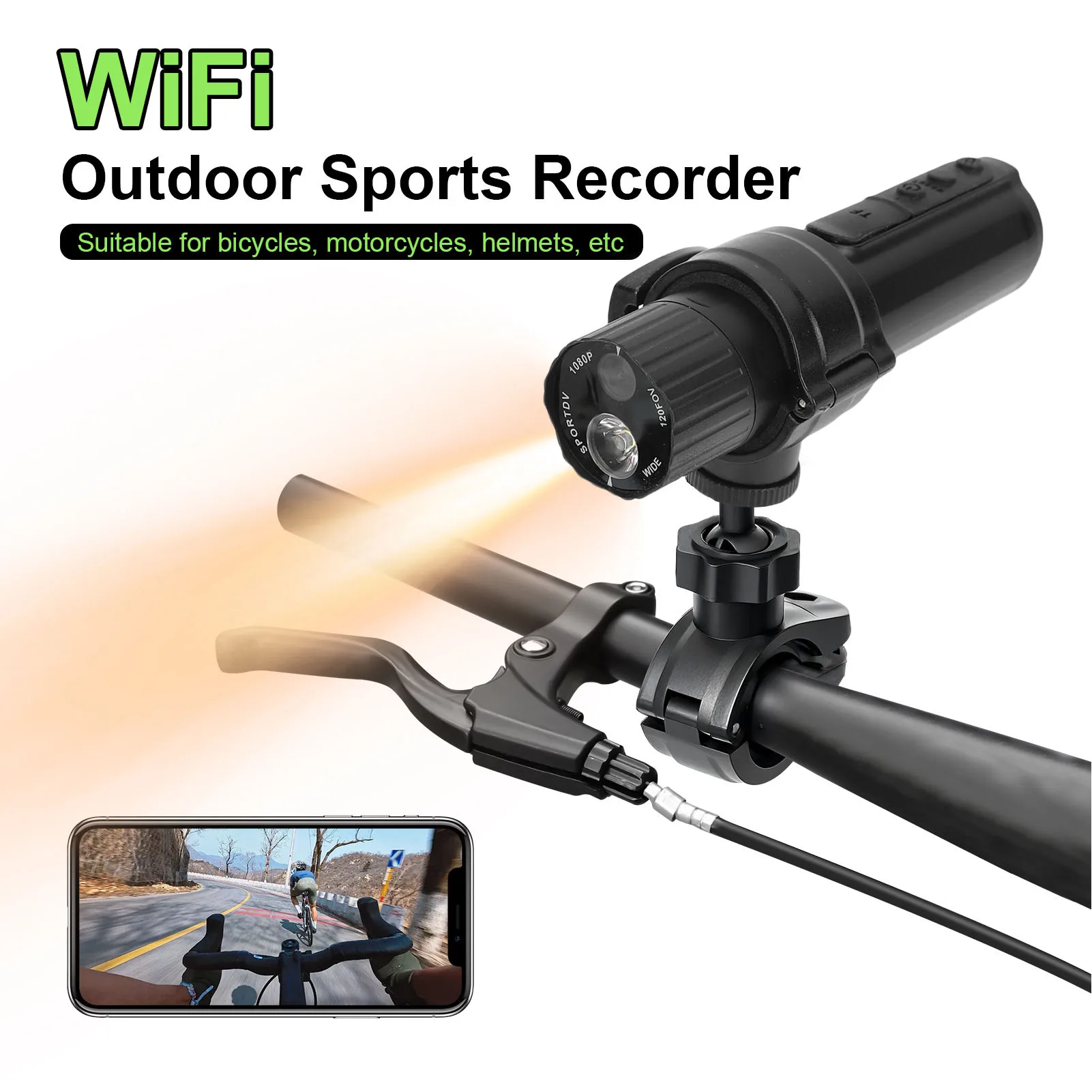 خوذة رياضية كاميرا مقاومة للماء 140 °   زاوية واسعة APP خوذة مسجل فيديو 4K ملء الضوء المضادة للاهتزاز للدراجات النارية