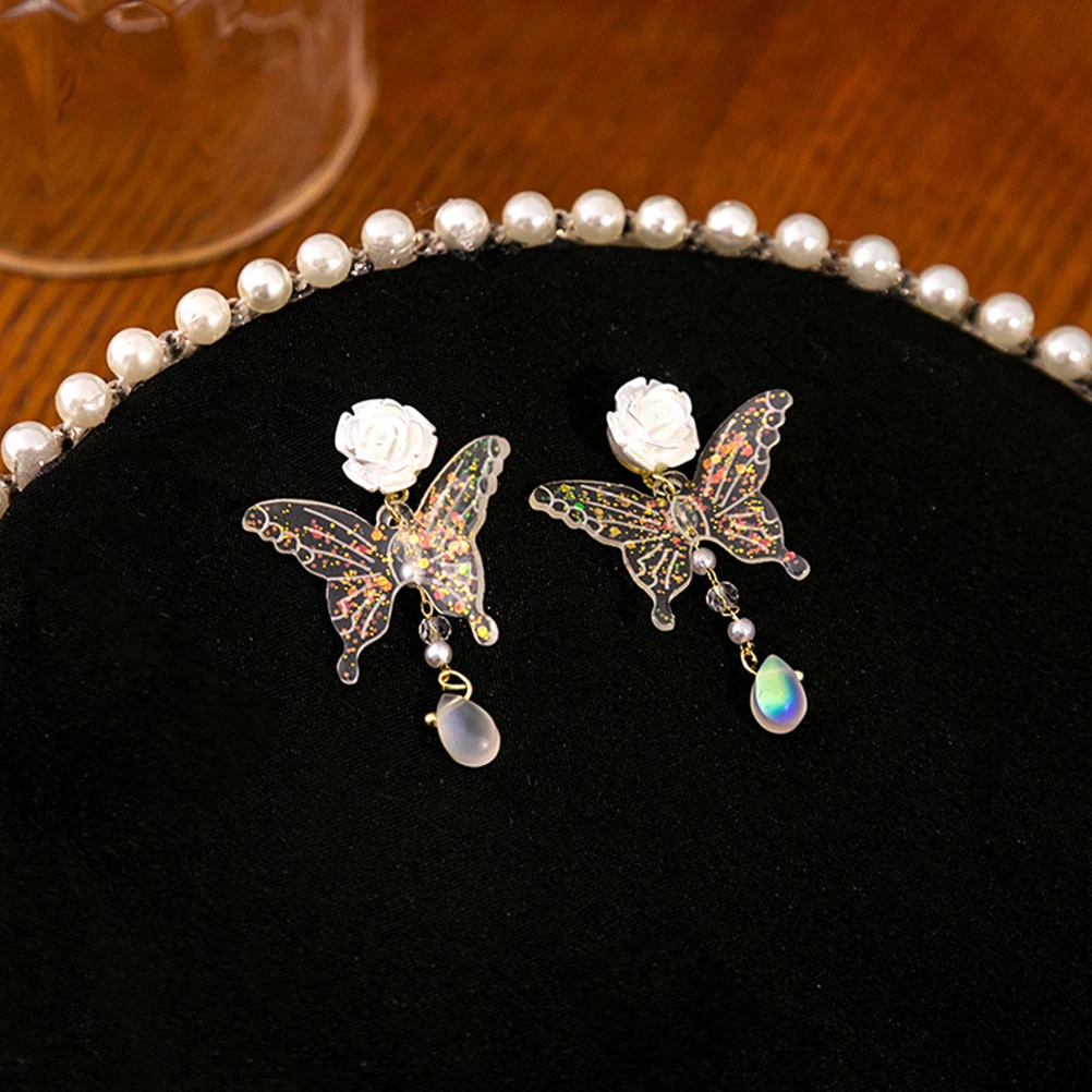 1 Pair Fashionable Transparent Butterfly Earrings Statement Dainty For Girls