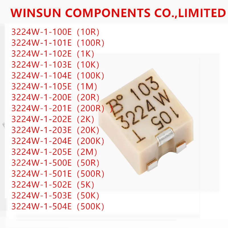 (10Piece)100% New Imported Original 3224W-1-103E Smd Adjustable Potentiometer 2K/5K/10K/20K/50K