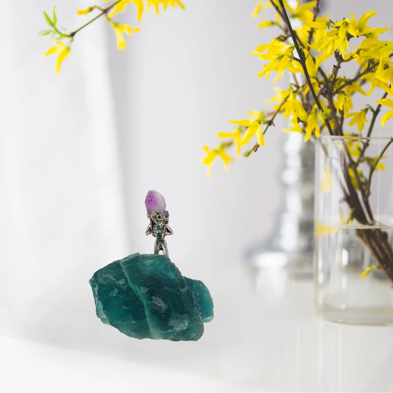 Crystal Stone Miner Back Basket Irregular Cluster Decoration Feng Shui Ornament Home Office Bedroom Desktop Adornment