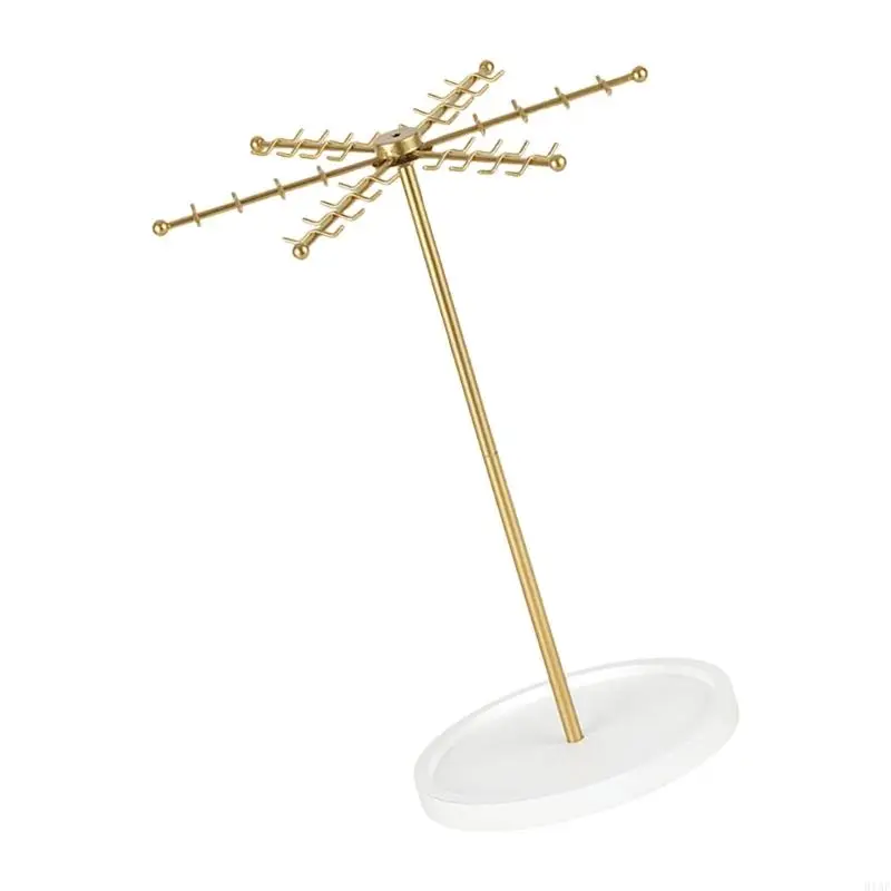 

91AF Elegant Gold Jewelry Tree 48 Hooks Rotating Display for Earrings Keychains