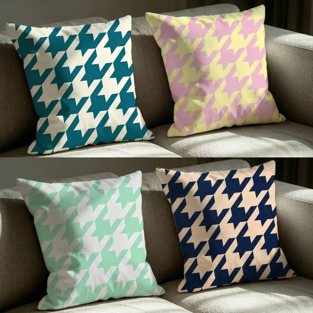 Classic Houndstooth Pattern Serise  Square Sofa Pillow Cover Solid Color Living Room Home Decor Cushion Case