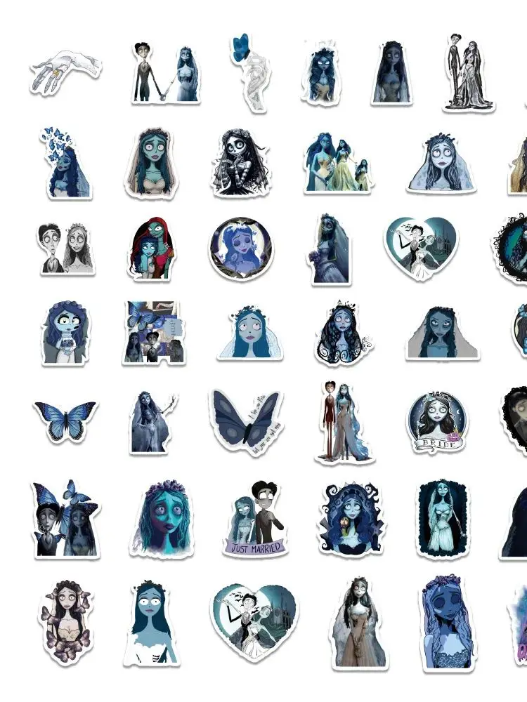 Autocollants d'image de dessin animé de mariée cadavre, 10/50 pièces, décoration pour étui de téléphone portable, valise, compte à main, autocollants imperméables, jouet pour enfants