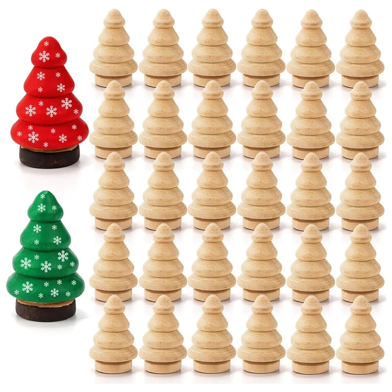 

30 Pack Unfinished Wooden Christmas Tree Natural Wooden Miniature Tree Blank Wooden Peg Dolls For DIY Arts Crafts