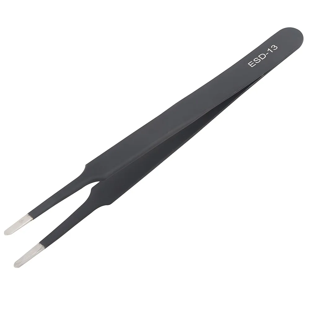 ESD-13 Anti Static Soldering Tweezers Precision Stainless Steel Flat Round Tip Tweezers for Jewelry Making Crafts Electronics
