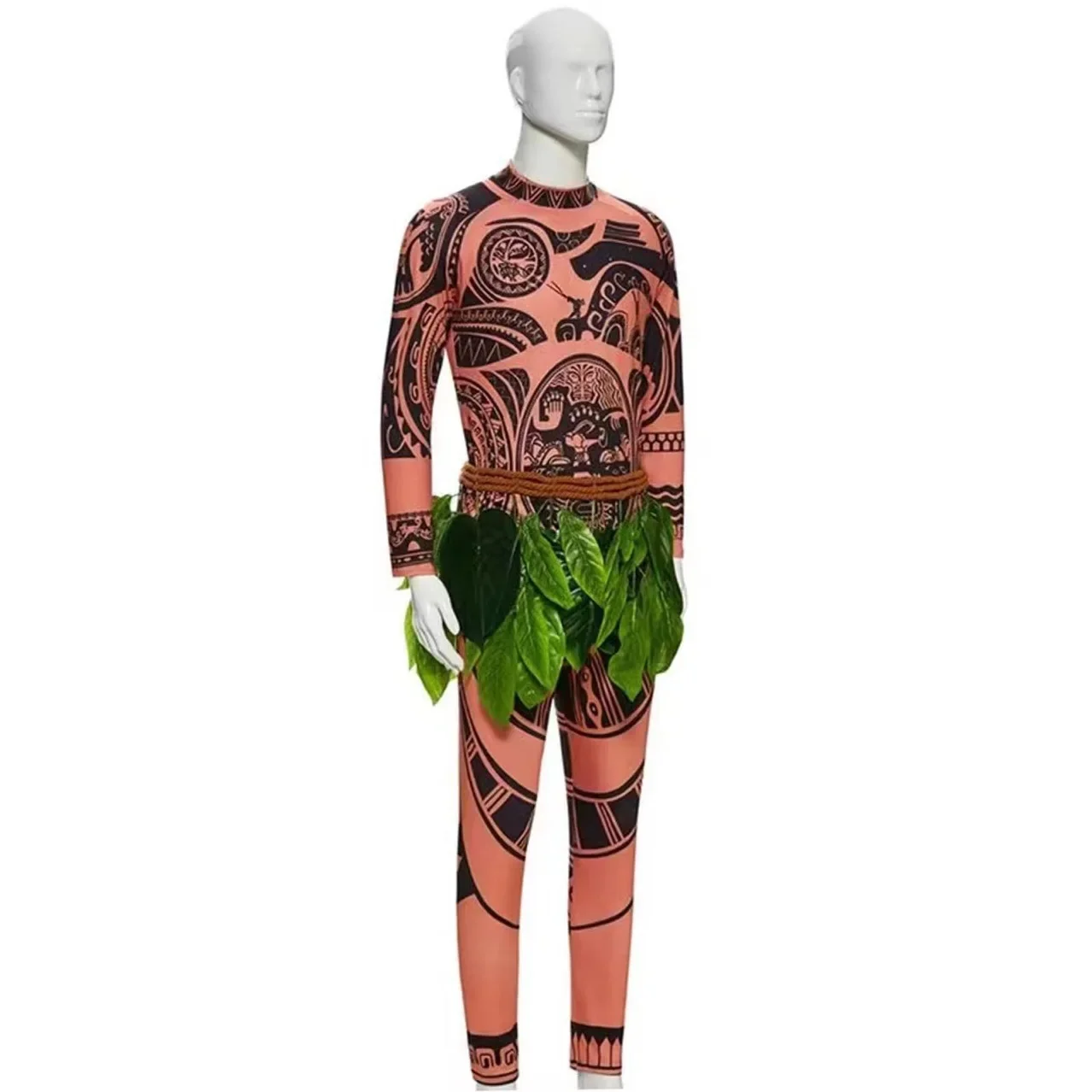 Polynesisches Stammes-Demi-Gott-Tattoo-Print-Set aus Oberteil und Hose für Sommer, Halloween, Karneval, Cosplay für Jungen, Männer, Erwachsene und Kinder – Detail 12