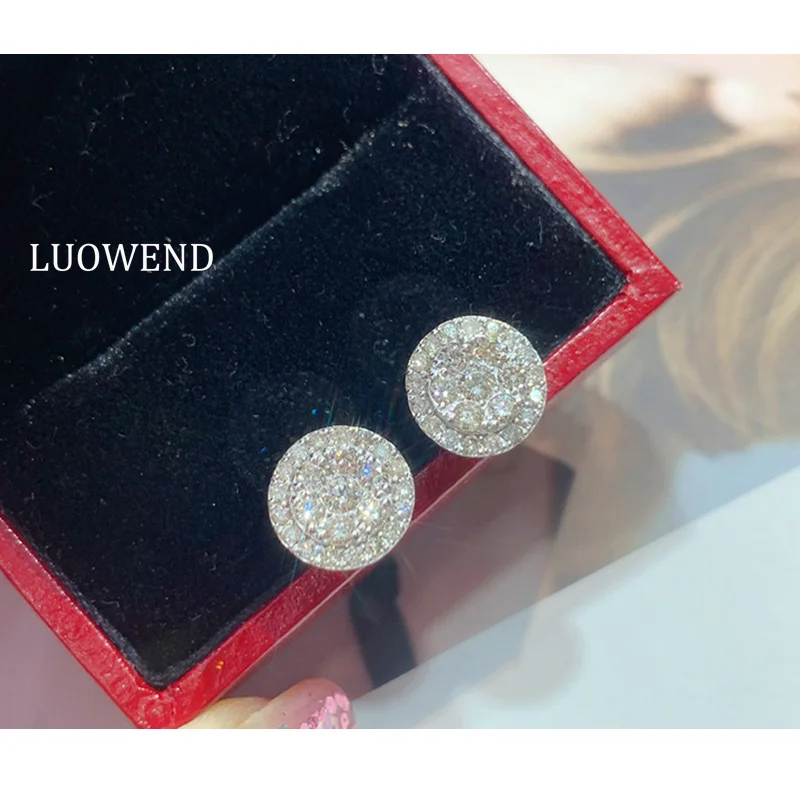 

Серьги LUOWEND из белого золота 100% пробы, роскошные круглые серьги-гвоздики с натуральным бриллиантом 0,80 карат, Женские Ювелирные украшения из драгоценных камней