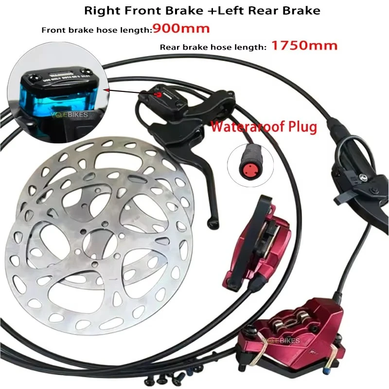 Waterproof Line Front and Rear Aluminium Two Brake Lever Heavy Hydraulic Disc Brake Set Kit MTB Ebike Power Cut Off Brake Level