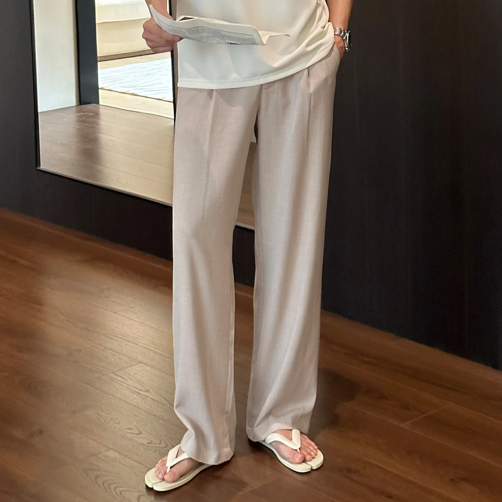 

Ice Hemp Fuzzy Mist Italian Sle Casual Pants Loose Fit mid Waist Youthful Vitali Summer Collection Versatile Soft Fabric