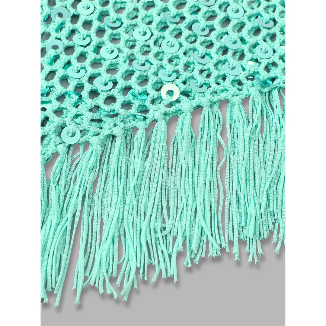 XS - XL Quasten Pailletten Einfarbige Häkel- und Strick-Tunika Strand-Überwurf Strandtop Strandkleidung Damen V8287 – Detail 38