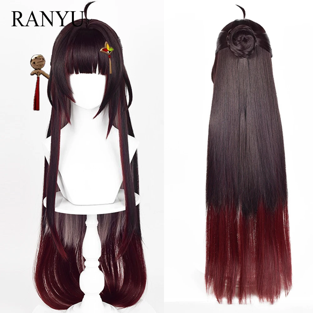 

Honkai Star Rail Lingsha Wig Long Straight Synthetic Black Brown Ombre Red Grey Game Cosplay Fluffy Wig for Daily Party