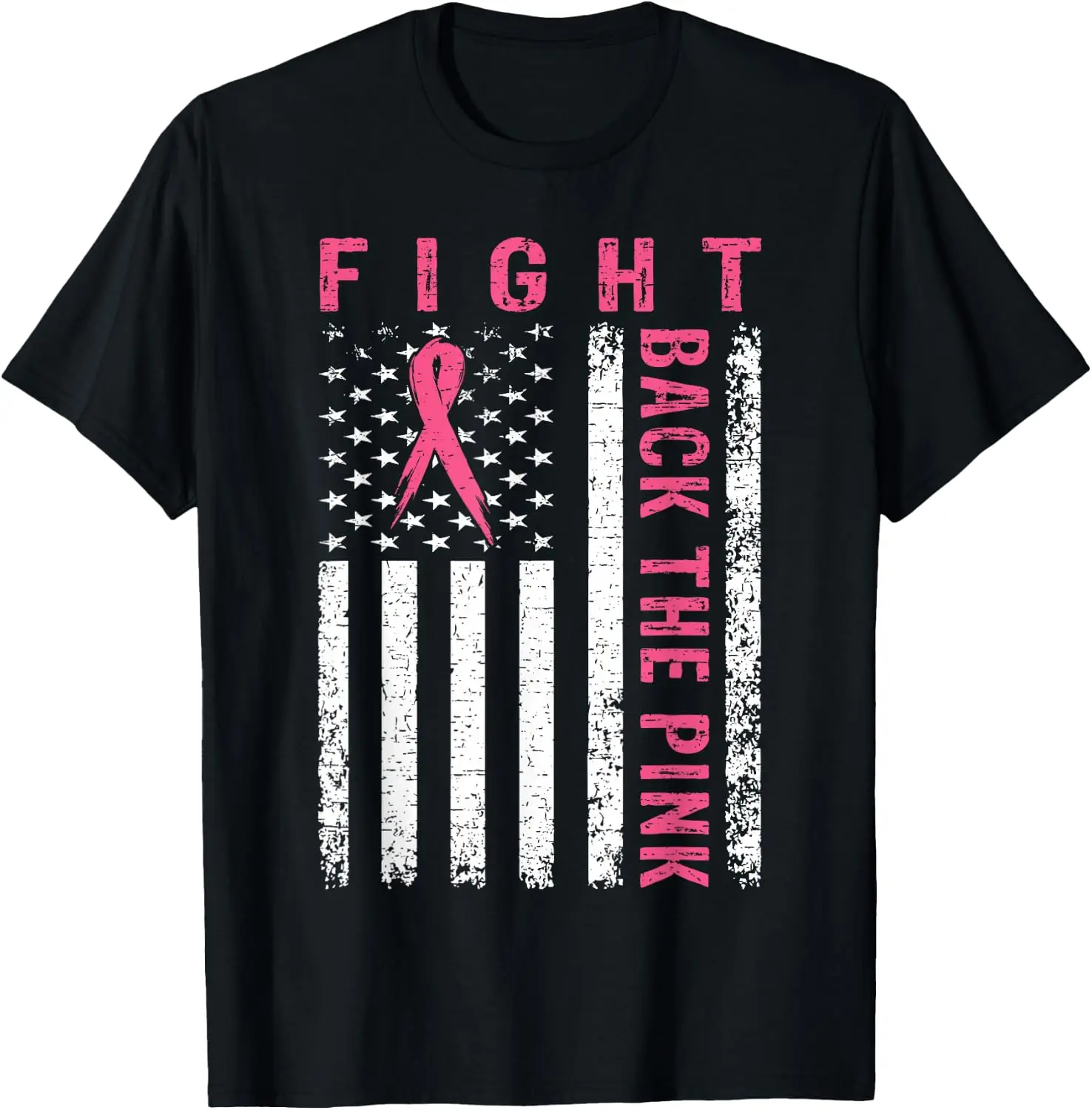 Fight Breast Cancer Awareness Back The Pink Ribbon USA Flag T-Shirt vintage style tee  boxy fit tee black graphic tee 100% cotton men