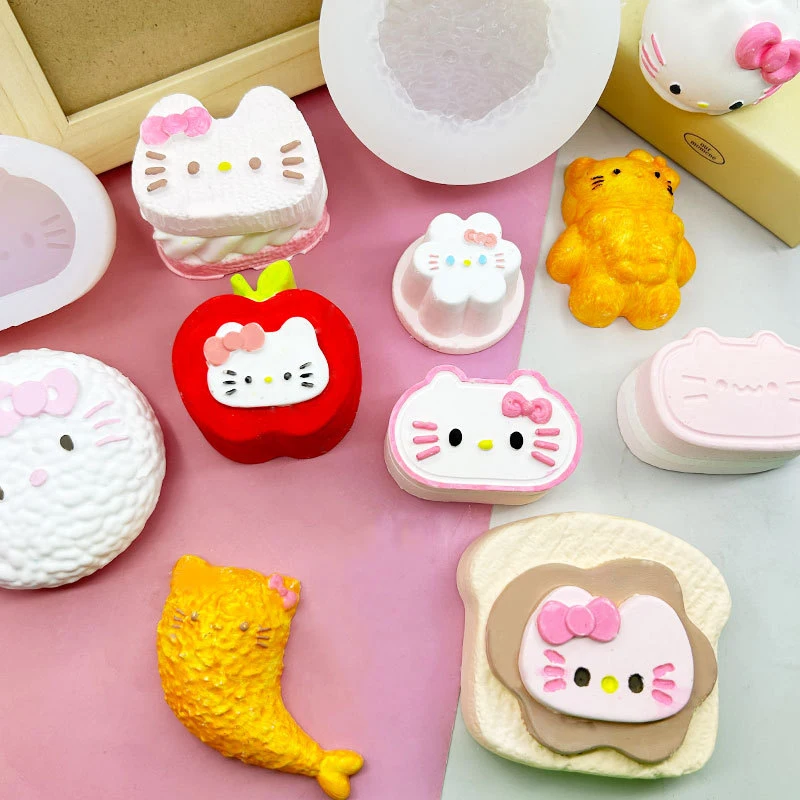 Sanrio Hello Kitty Cheese Cake Silicone Mold Candle Mold Scented Diy Handmade Resin Mold Candle Making Mochi Squishy Toy Mould