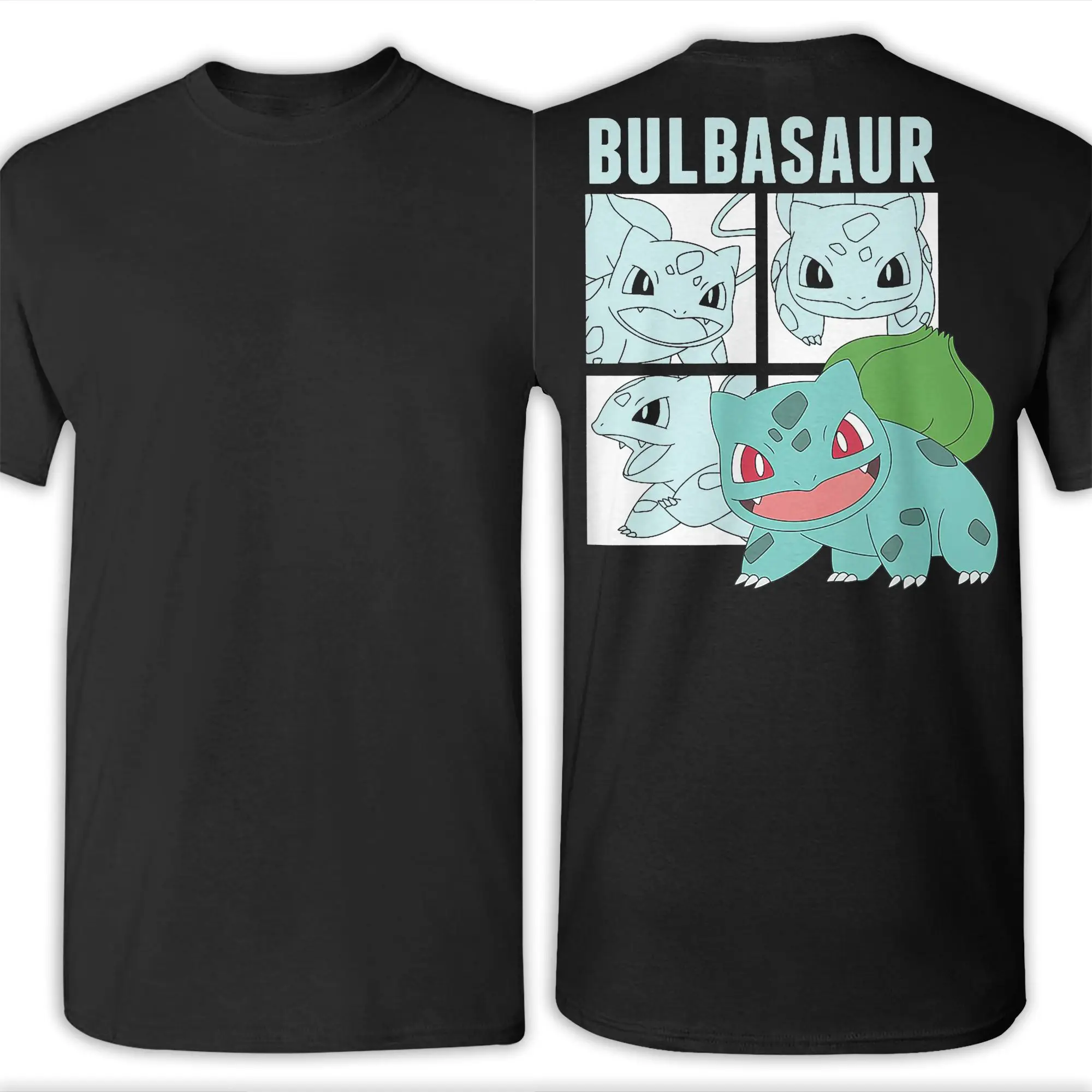 Bulbasaur Squares T-Shirt for Men Women Pokemoned Funny Pure Cotton Tees Crewneck Short Sleeve T Shirts Birthday Present Clothes - view 3