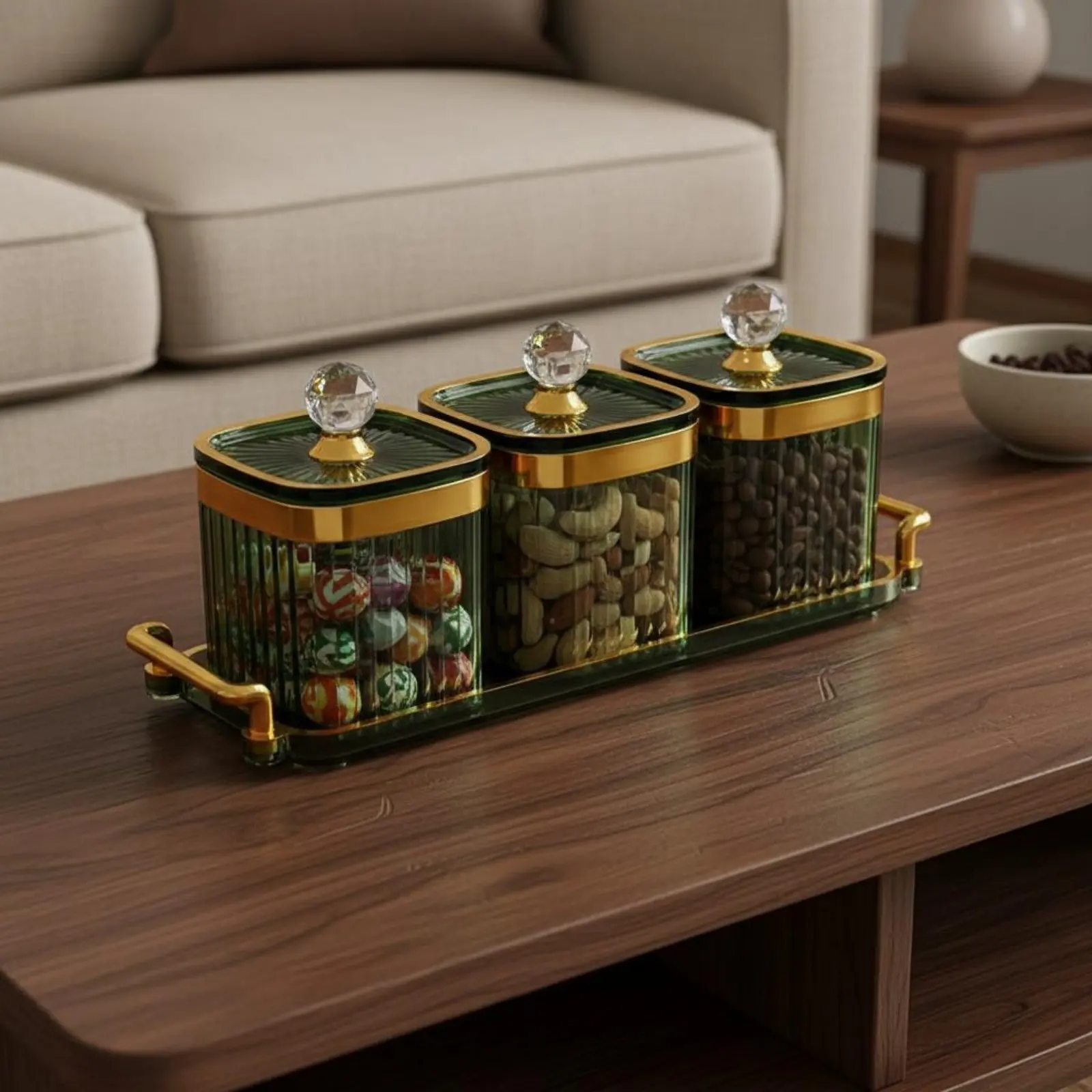 Decorative Snack Container Set Airtight Closure Luxury Food Storage Canister Set Lidded Candy Dish with Tray view 3