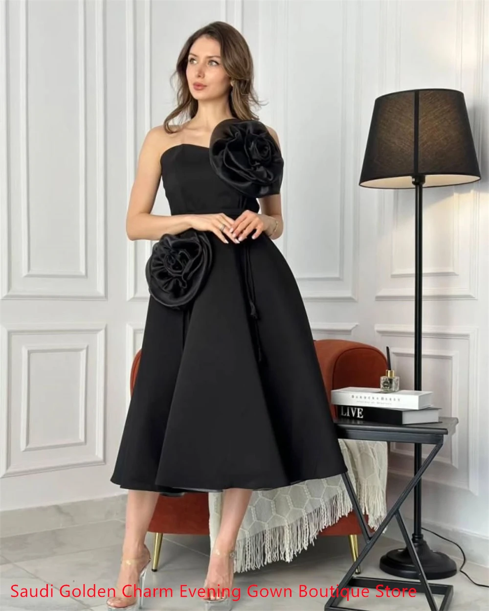 Robe de soirée en mousseline de soie bleue, personnalisée, élégante, gracieuse, tempérament, sans bretelles, ceinture (faies), fleurs, Homecomin