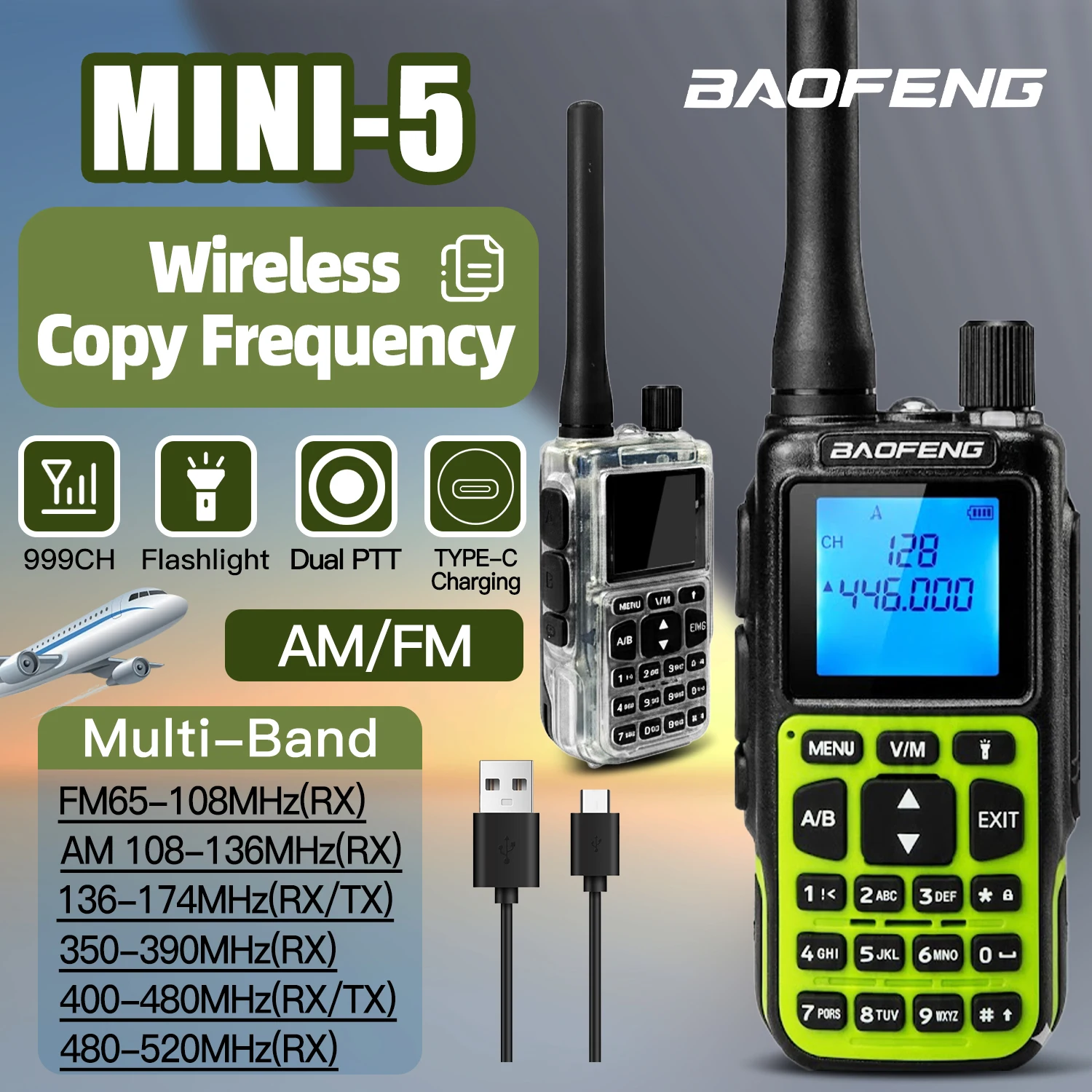 1/2PCS BAOFENG Walkie Talkie MINI-5 Upgrade UV-5R Mini 2200mAh Battery Bluetooth Programming UHF/VHF Dual PTT Ham Radio For Camp