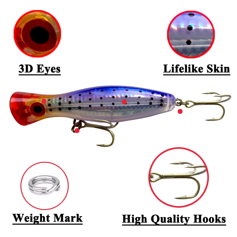 1 PCS Sea Fishing Big Popper 12.5cm 40g Laser Coating Top Water Fishing Hard Bait  Artifical Crankbait Wobblers For Pike Bass