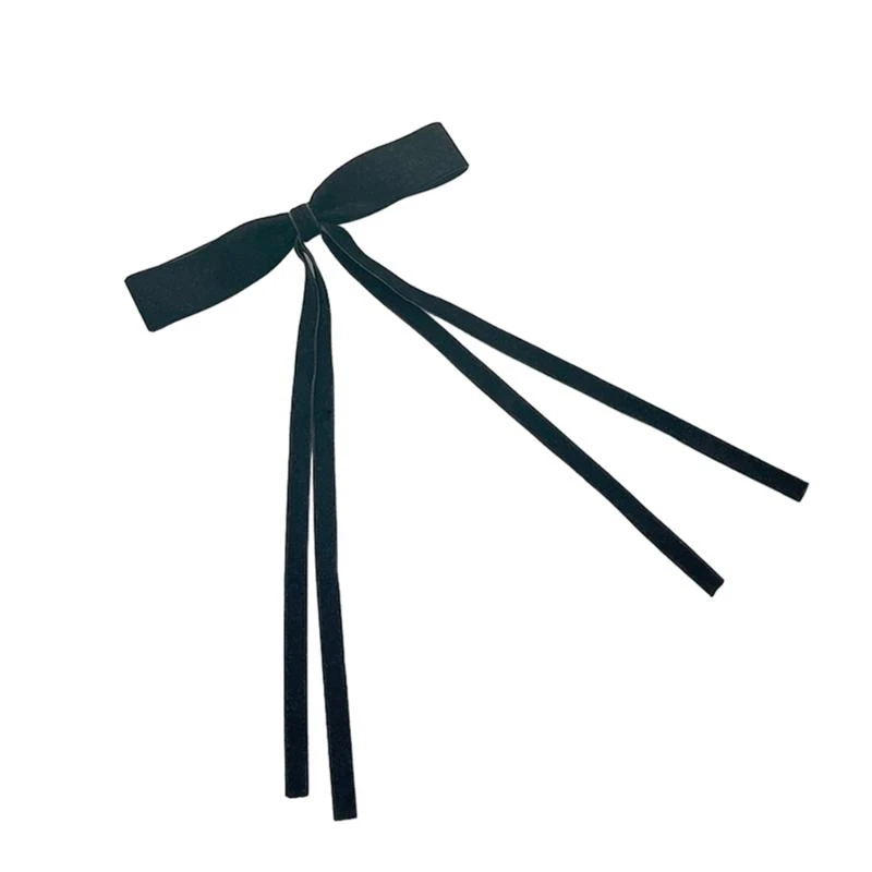 

1pair Long Ribbon Bowknot Hairpin Adult Teen Ponytail Flocking Hair Clip 15UB