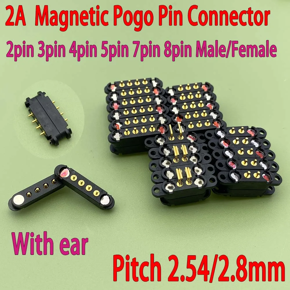 

2/3/4/5/7/8Pin Pogopin 2A DC Magnetic Pogo Pin Connector with ears Pitch 2.54/2.8mm Male Female Spring Loaded DC Power Socke