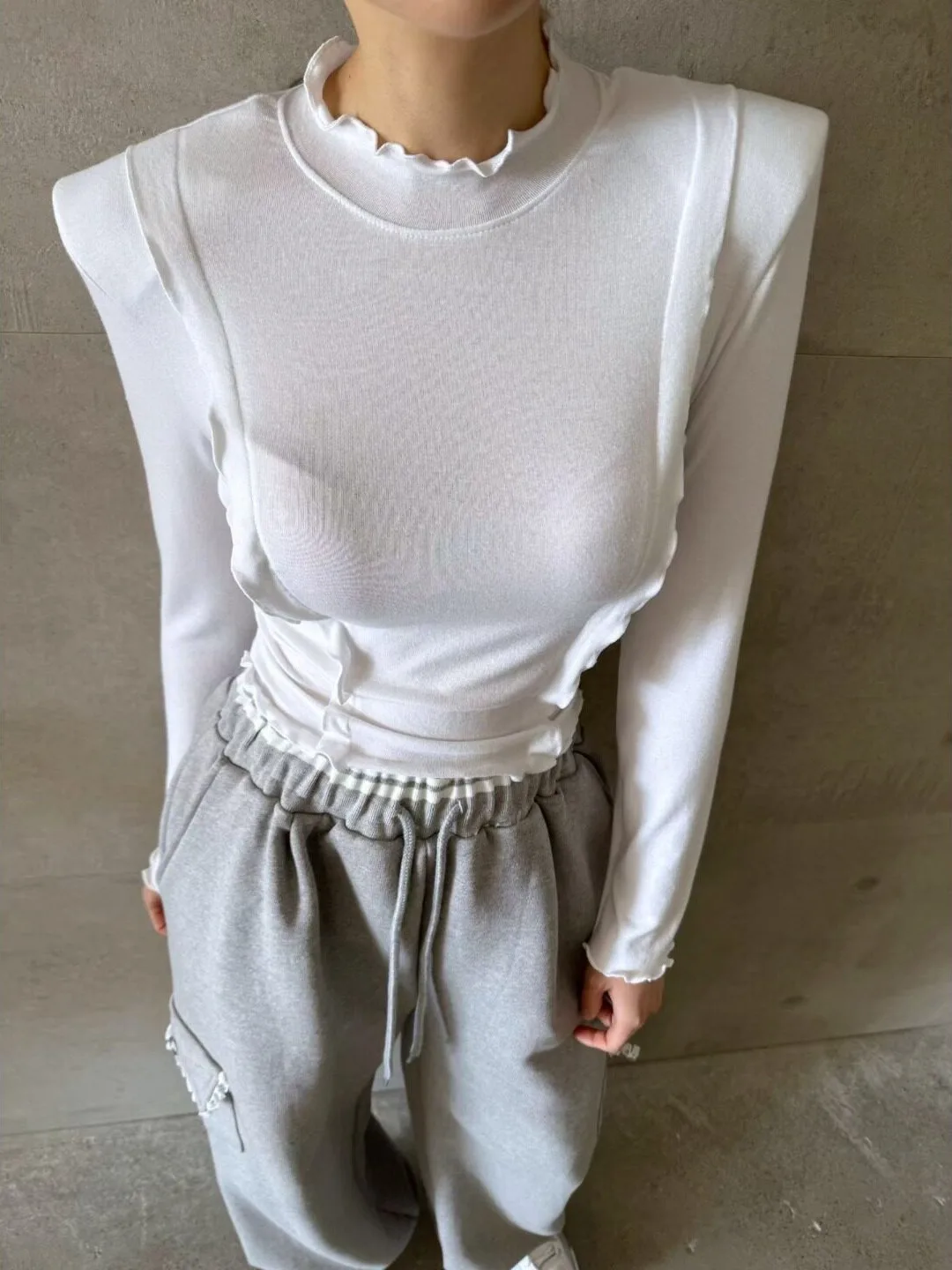 Korean Design Splice Long Sleeve T-Shirt Women's Slimming Base Shirt Top Wood Grain  Autumn Fashion Ladies' Sweatshirt