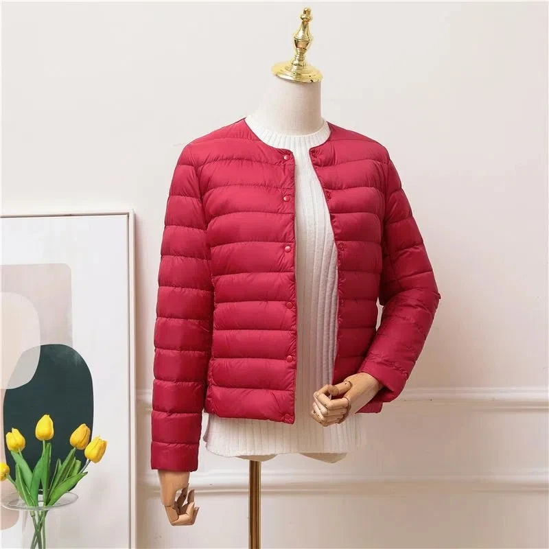 New Autumn Winter White Duck Down Coats Middle-aged Women's Thin Warm Down Jacket Coat Mother Clothing Long Sleeve Down Parkas