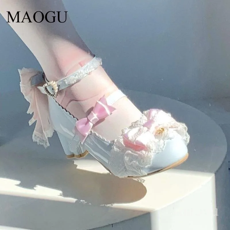 Japanese Style Women's Large Size34-42 Kawaii Lolita Mary Jane Shoes Bow Heart Buckle Chunky Heel Cosplay Shoes Zapatos De Mujer view 5