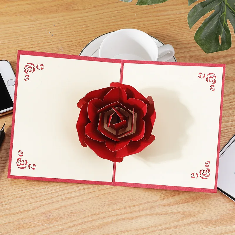 1 Satz Valentinstag Romantische 3D Pop Up Rose Einladungskarte für Valentinstag Hochzeit Einladung Dekorationskarte mit Umschlag ﻿ – Detail 4