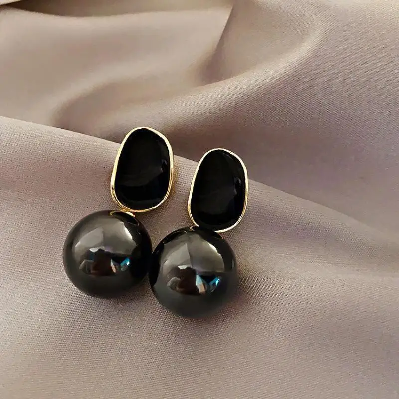 Pendientes de perlas de alta calidad para mujer, aretes grandes de marca, color blanco, rosa, gris, negro, perla, botón, fiesta, oficina, regalo de boda, joyería