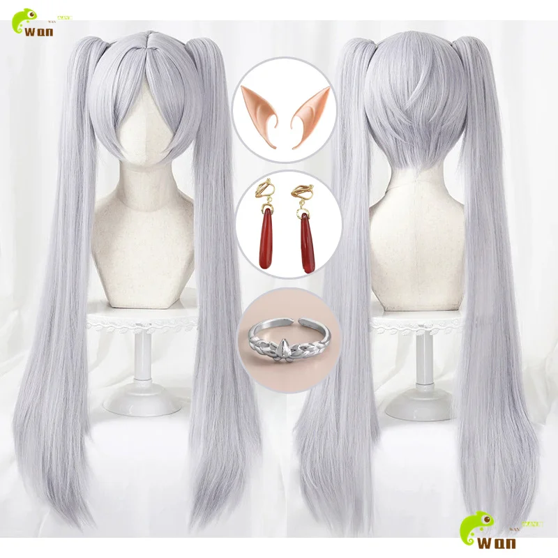 

Anime Frieren Cosplay Wig 70cm Silver White Wigs For Women Halloween Cosplay Anime Wig Heat Resistant Synthetic Hair + Wig Cap