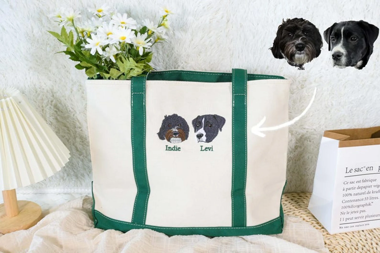 Custom Pet Portrait Tote Bag Personalized Dog Cat Mom Gift Large Capacity Canvas Bag Inner Zipper for Women Daily Commute