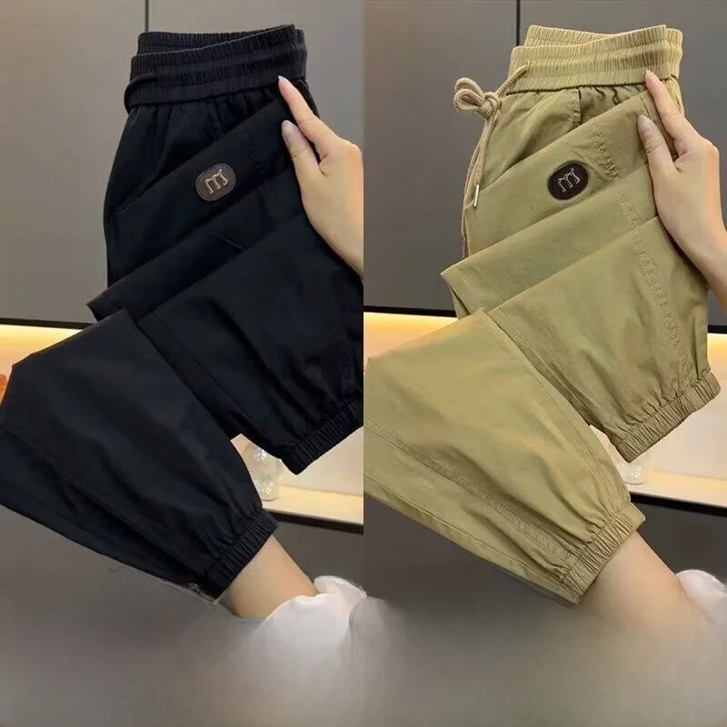 

Casual Ice Silk Harlan Pants Men Women Style Slim Fit Nine Points Cuffed Leisure Trousers Summer Season Fashionable Loose Fit
