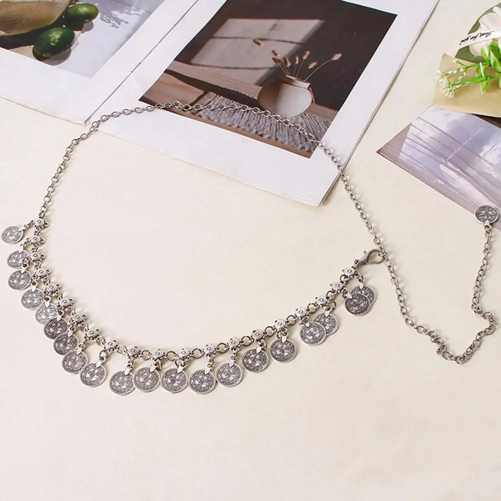 Retro Waist Chain Round Coin Waist Chain Vintage Belly Dance Waist Chain with Adjustable Length Retro Style Coin Detail for A