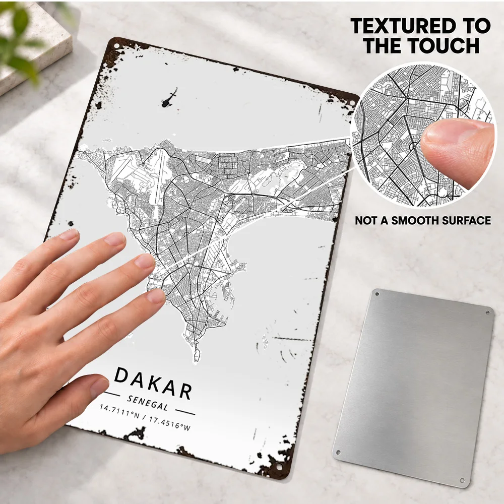 Dakar Senegal Printed Poster Personalized Aluminum Metal Sign Detailed Cartography Wall Art For Home Office Housewarming Gift