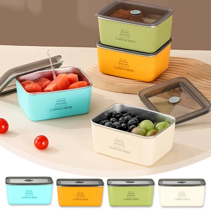 

304 Stainless Steel Crisper Lunch Box Sealed Leak-proof Bento Boxes Refrigerator Freezer Storage Box Colorful Camping Lunch Boxs