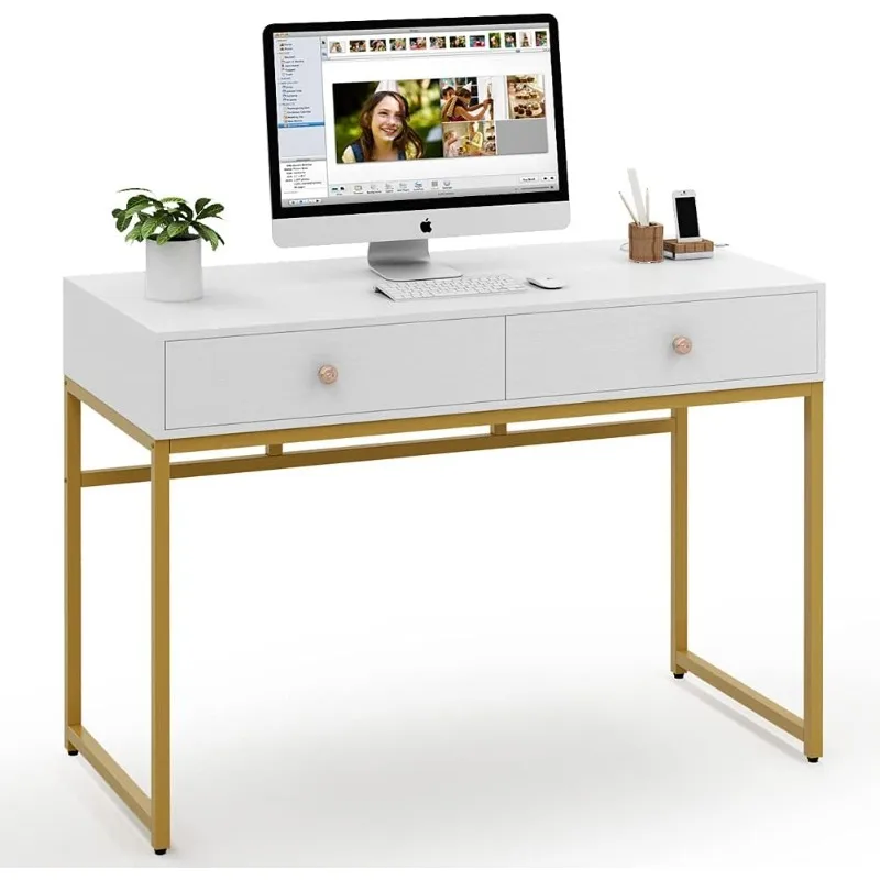 

Computer Desk, Modern Simple 47 inch Home Office Desk Study Table Writing Desk with 2 Storage Drawers, Makeup Vanity