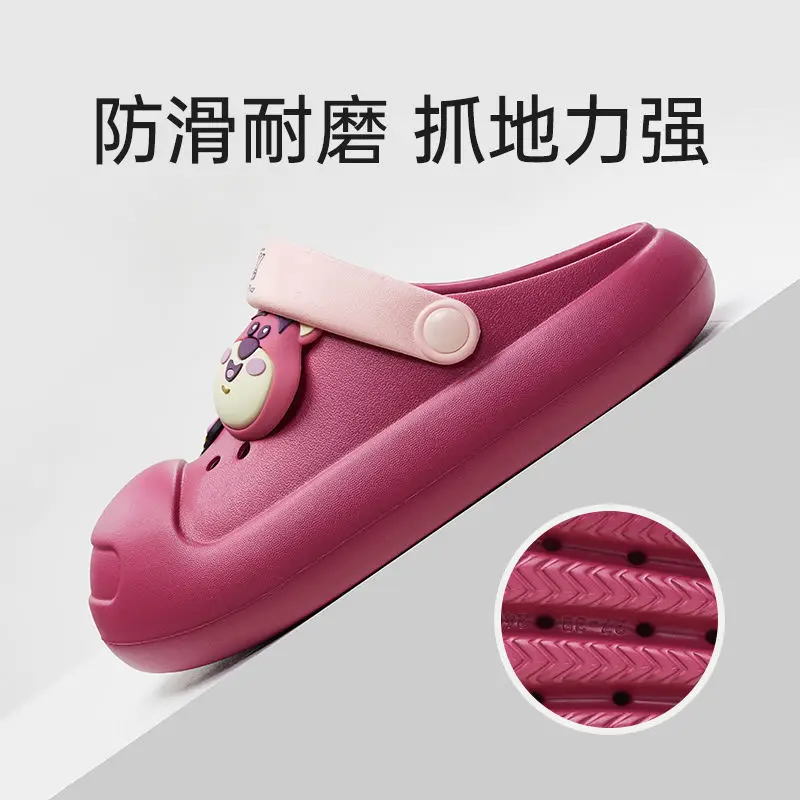Strawberry Bear Lotso Hole Shoes For Women's Summer Outwear Thick Cartoon Cute Soft Sole Anti Slip plus size Beach Slippers