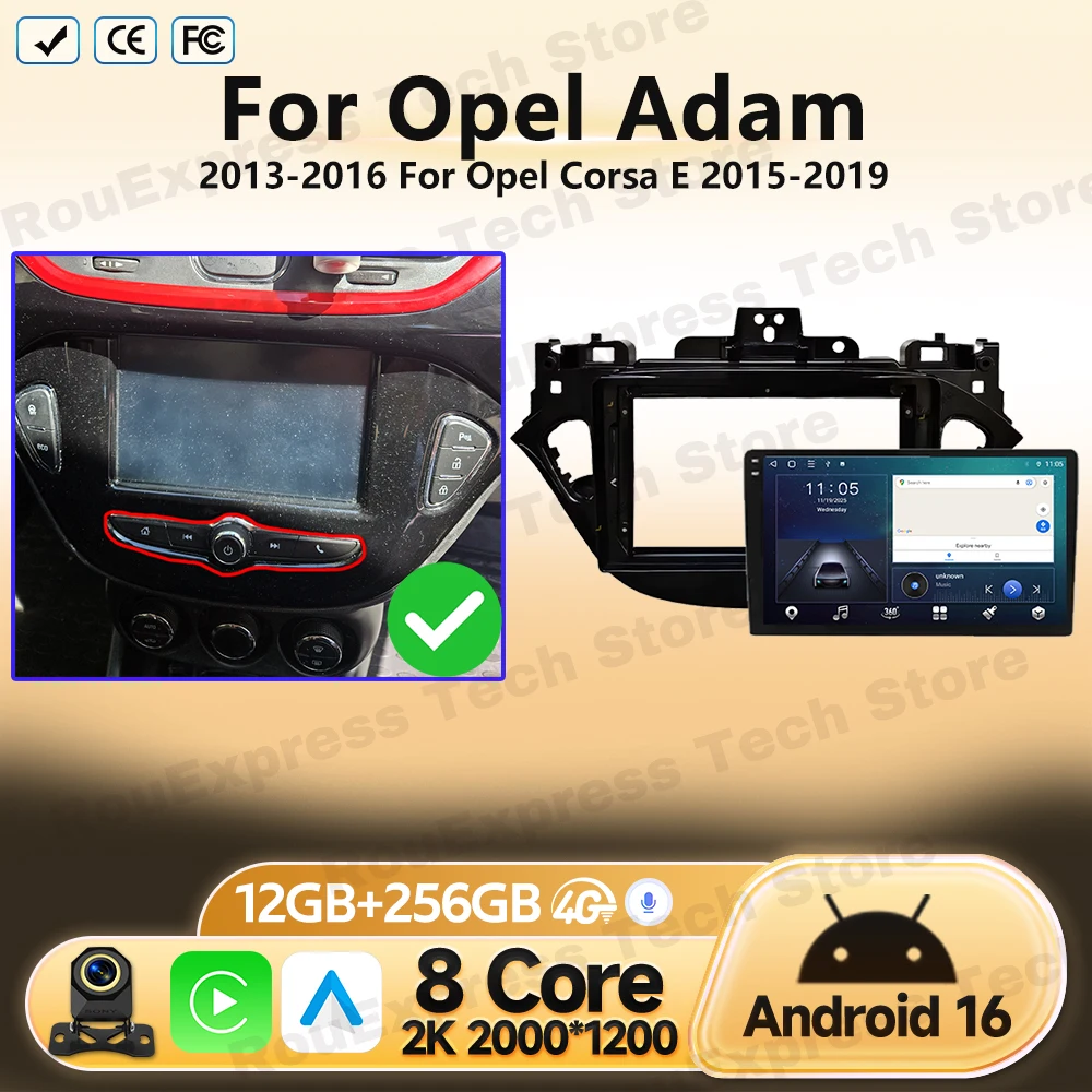 Android 16 For Opel Adam 2013-2016 Opel Corsa E 2015-2019 Head Unit Car Radio Multimedia Video Player Multimedia Video Player 4G