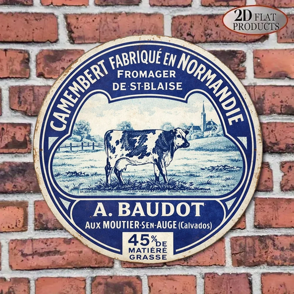 1pc 8*8In/20X20Cm 2D Flat Round Sign, Vintage Plaque about Camembert Cheese, Normandy Cheese Decorative Sign, Suitable for Kitch