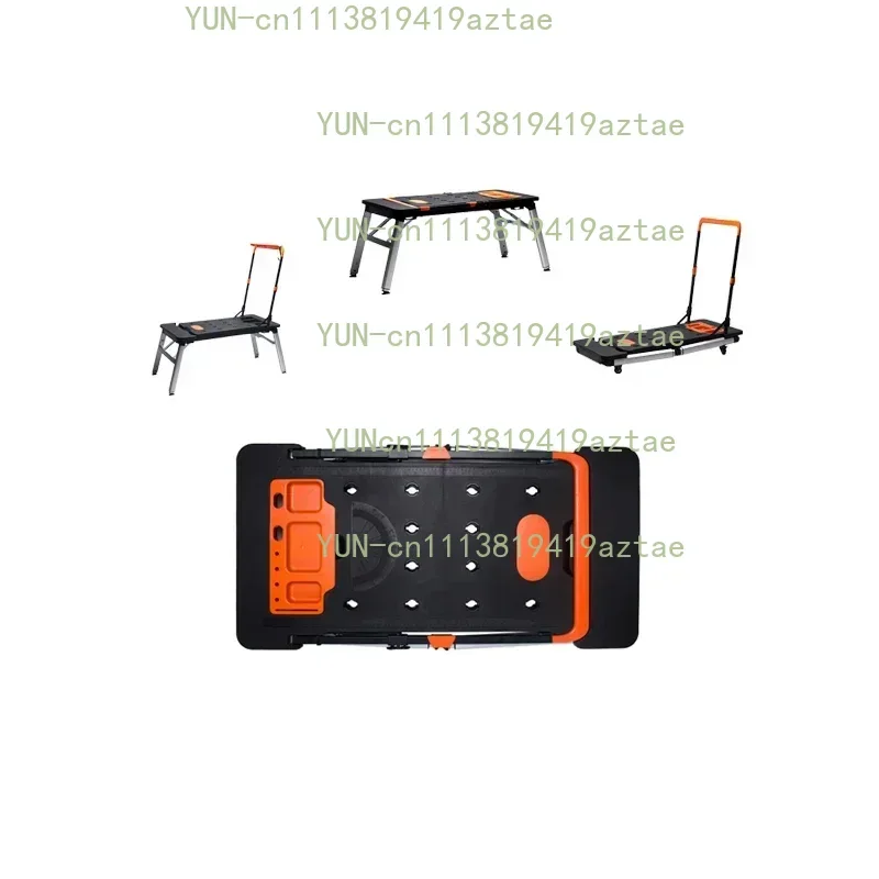 7-in-1 Portable Folding Multifunctional Workbench, Multi Purpose Sawhorse,Scaffold,Hand Trolley, Car Creeper Combined Tool Table