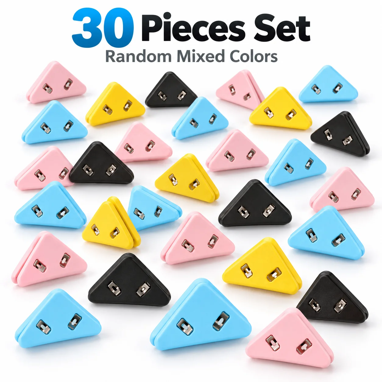 30-Pack Triangular File Folders, Durable PP Plastic Document Organizers with Secure Page Clips and Metal Reinforced Edges, Assorted Colors for Office, School & Home
