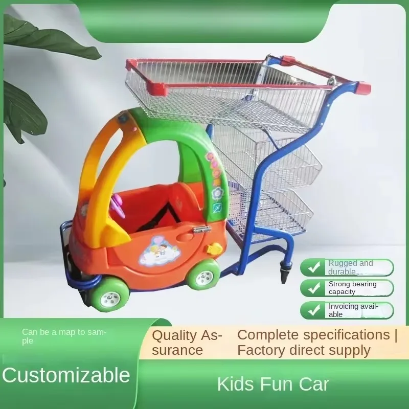 Wholesale Kids Fun Metal Shopping Cart Supermarket and Mall Folding Cart Platform with Silent Function