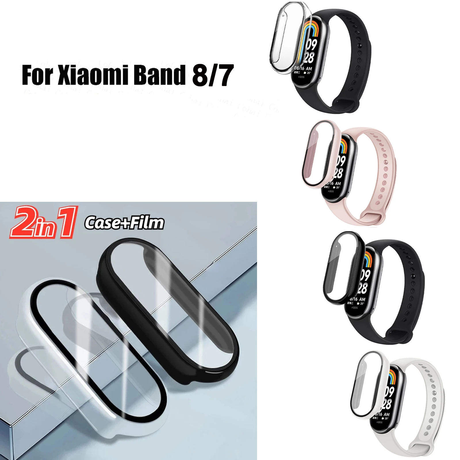 ฟิล์มป้องกันหน้าจอกระจกนิรภัยสำหรับ Xiaomi Mi band 8/7ปกป้องเต็มรูปแบบสำหรับ miband 8/7