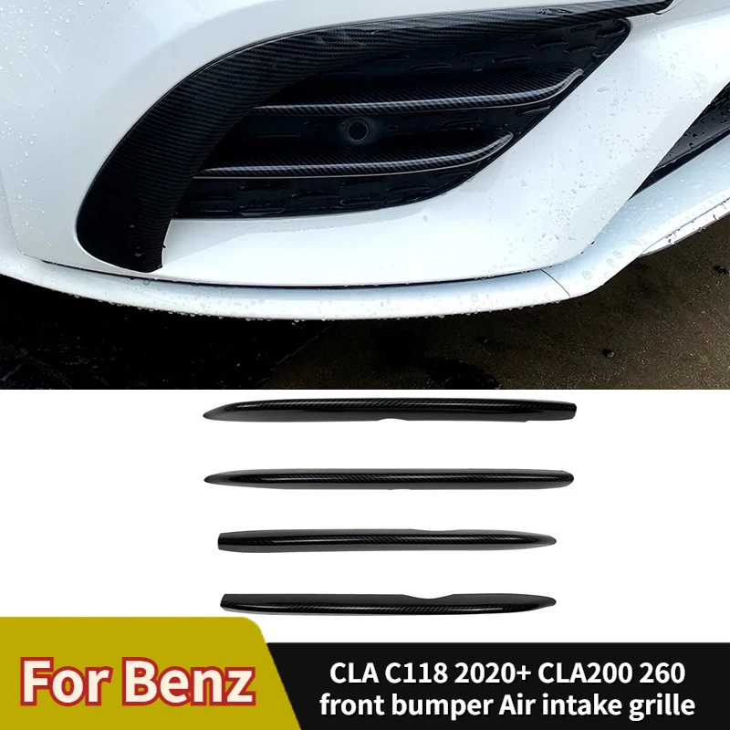 For Benz CLA W118 C118 CLA200 260 2020 To Up Front Bumper Air Vent Splitter Canard Spoiler Grille Glossy Black Carbon Look Kit