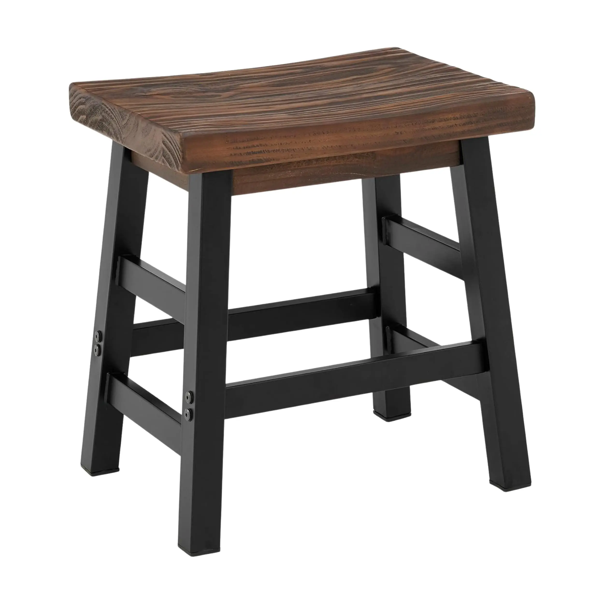 

20 Inch Counter Height Saddle Seat Bar Stool Solid Wood Backless Rustic Farmhouse Style