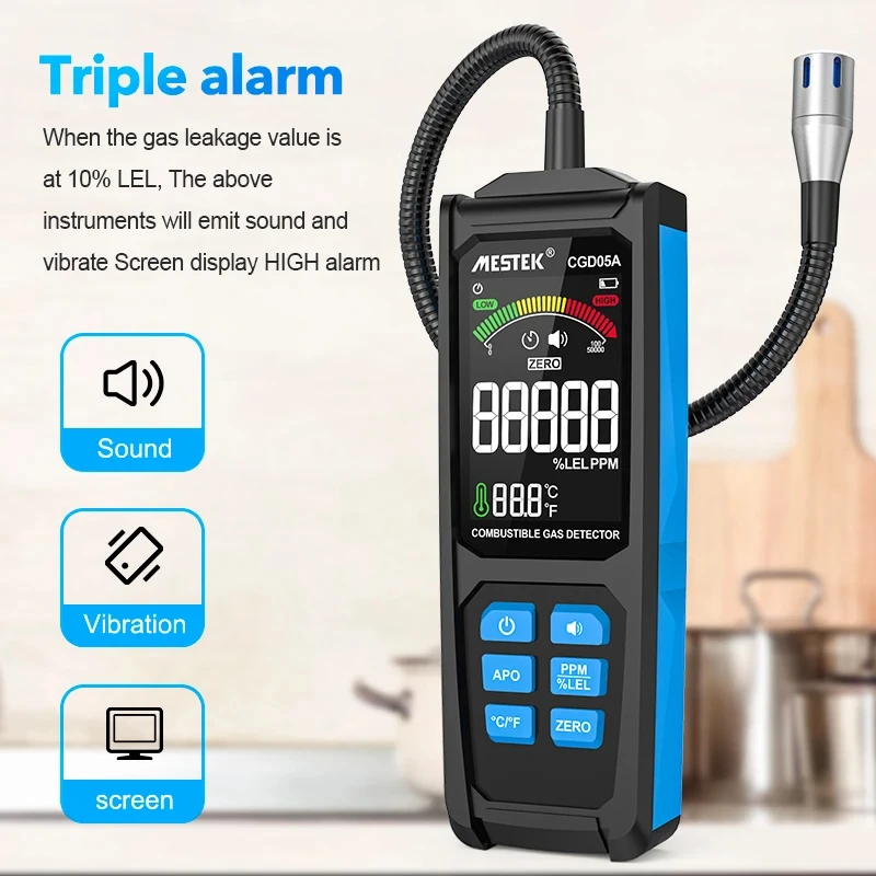 Combustible Gas Detector Color Screen Type-C Charging Flammable Natural Gas Tester Sound Vibration Alarm LPG Alcohol Analyzer