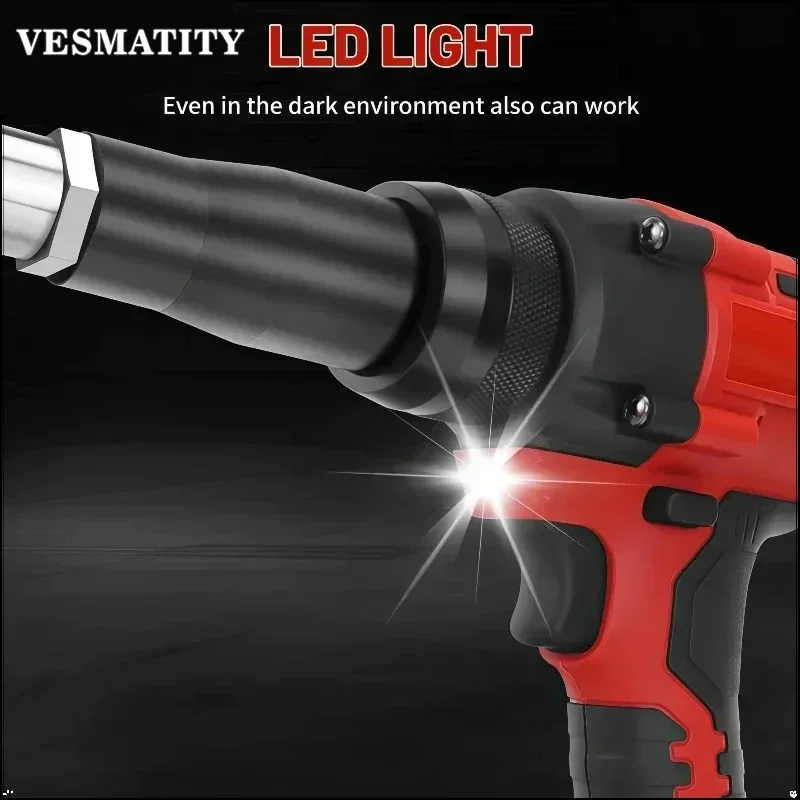 For Milwaukee 18V 20V Battery Pin 4.8MM Cordless Electric Riveter Gun Brushless Rivet Riveting Tool With LED Light Tool
